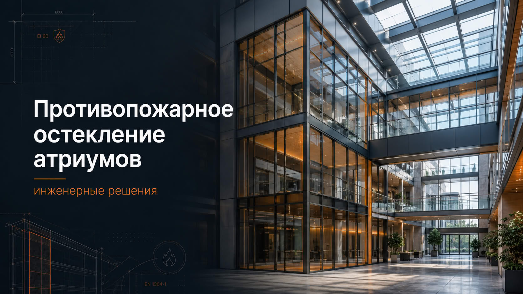 Противопожарное остекление атриумов: расчёт и решения